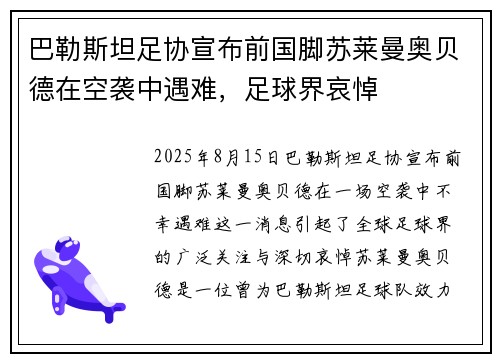巴勒斯坦足协宣布前国脚苏莱曼奥贝德在空袭中遇难，足球界哀悼